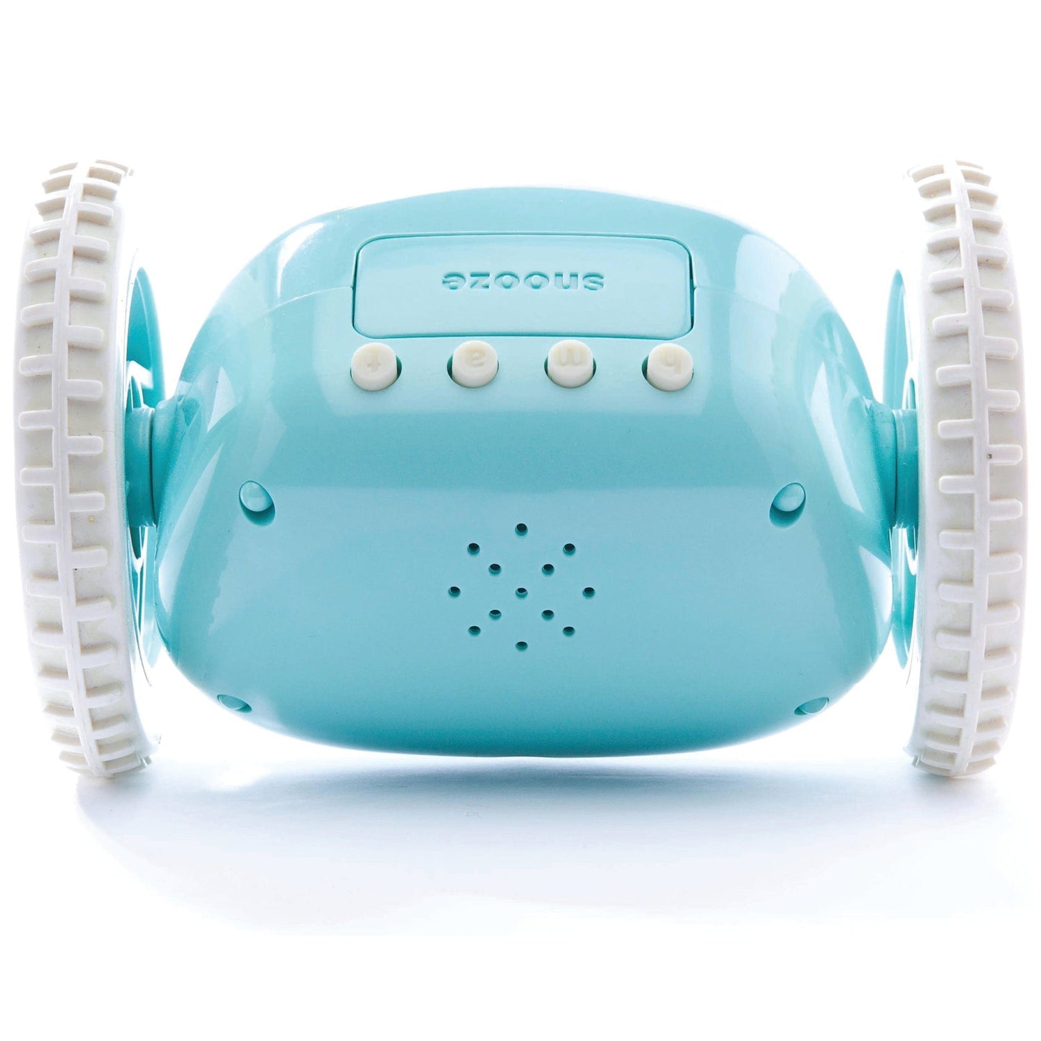 Close up clocky chrome alarmklok lictblauw onderkant perspectief