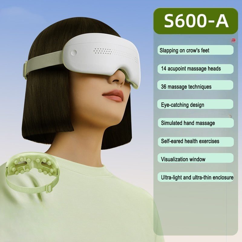 Stoom oogmassager S600-A model in groen kleur met functiebeschrijving