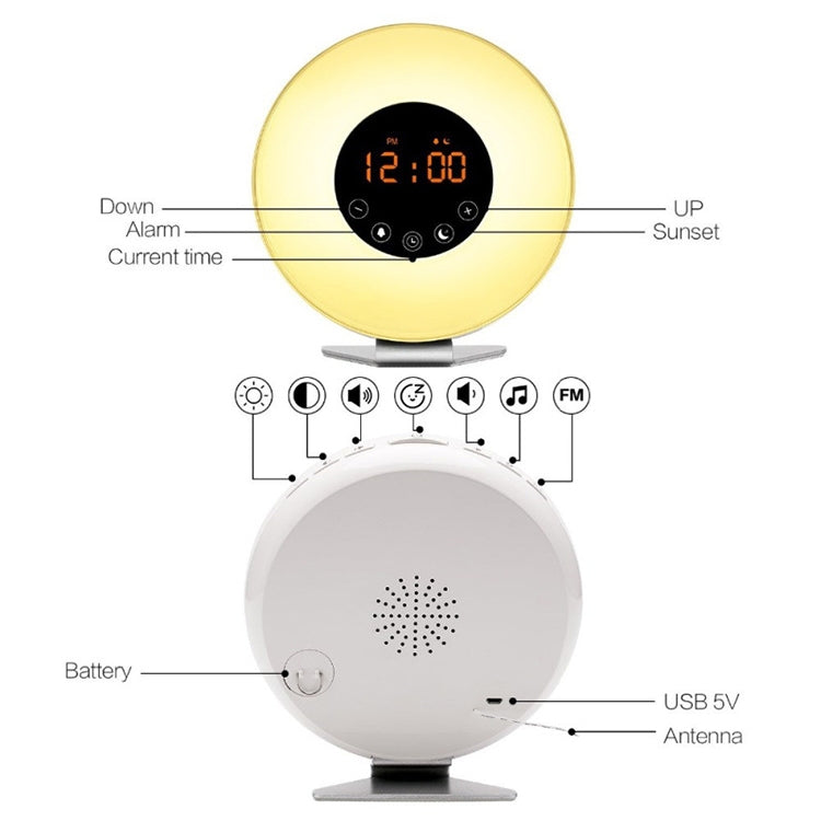 Wake-up light wekker met 18 gekleurde LED's als nachtlamp | Sleep-e
