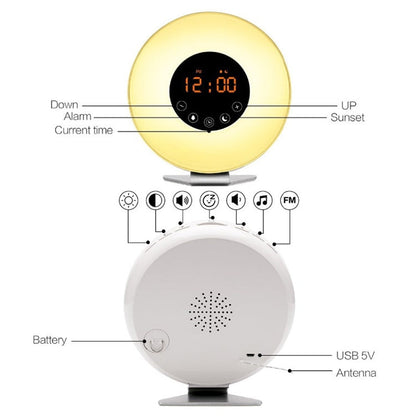 Wake-up light wekker met 18 gekleurde LED's als nachtlamp | Sleep-e