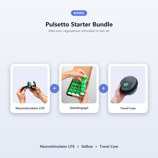 Pulsetto Starter Bundle — Neurostimulator LITE, geleidingsgel en travel case samen in één set