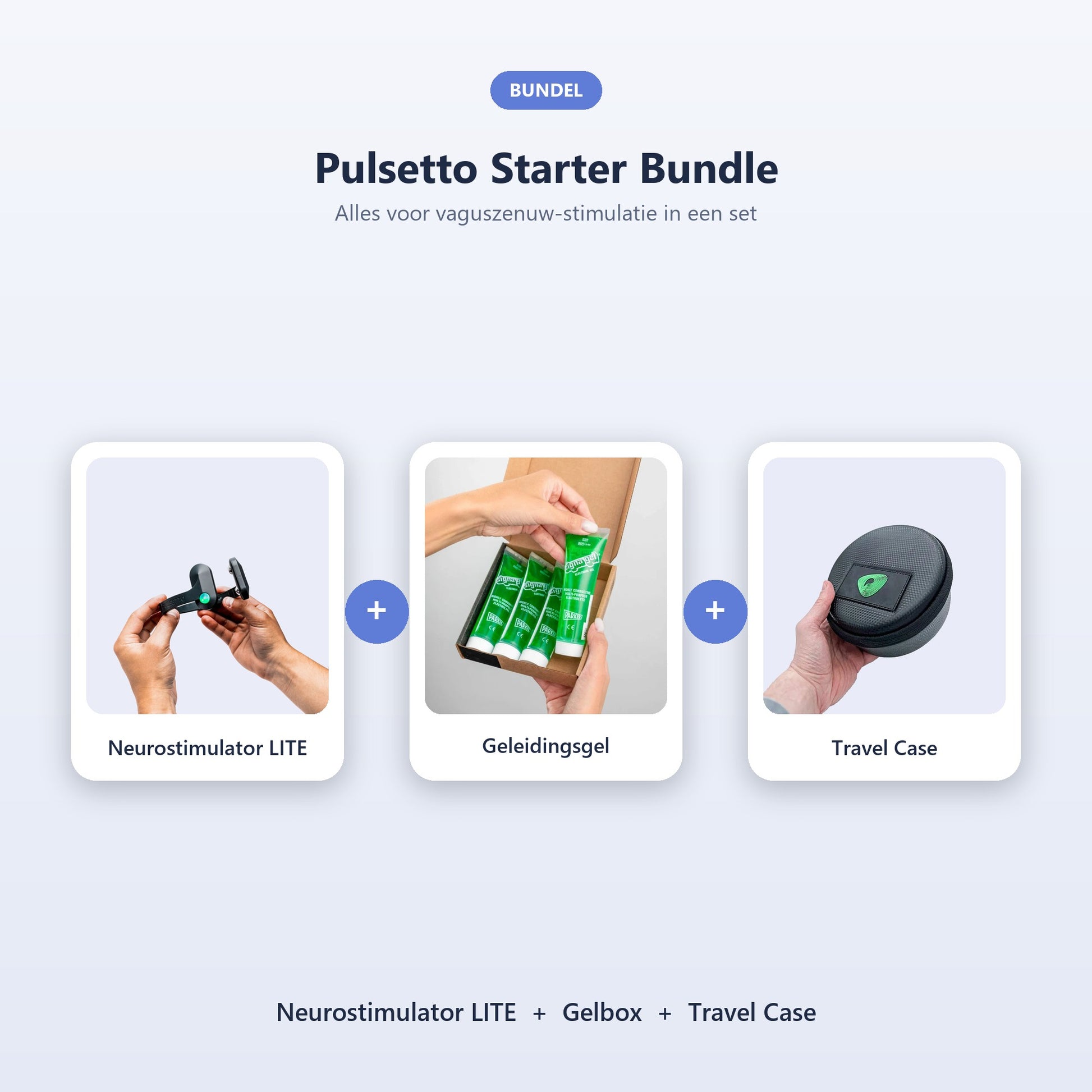 Pulsetto Starter Bundle: LITE neurostimulator, gelbox en travel case