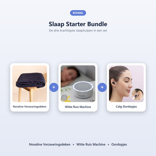 Slaap Starter Bundle — Novaline verzwaringsdeken, witte ruis machine en oordopjes samen in één set